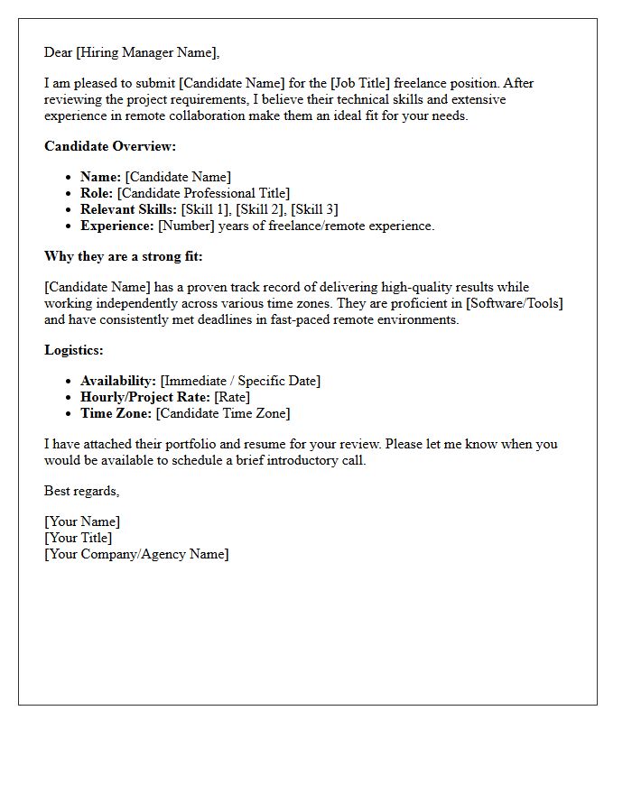 Freelance Remote Worker Candidate Submittal Letter