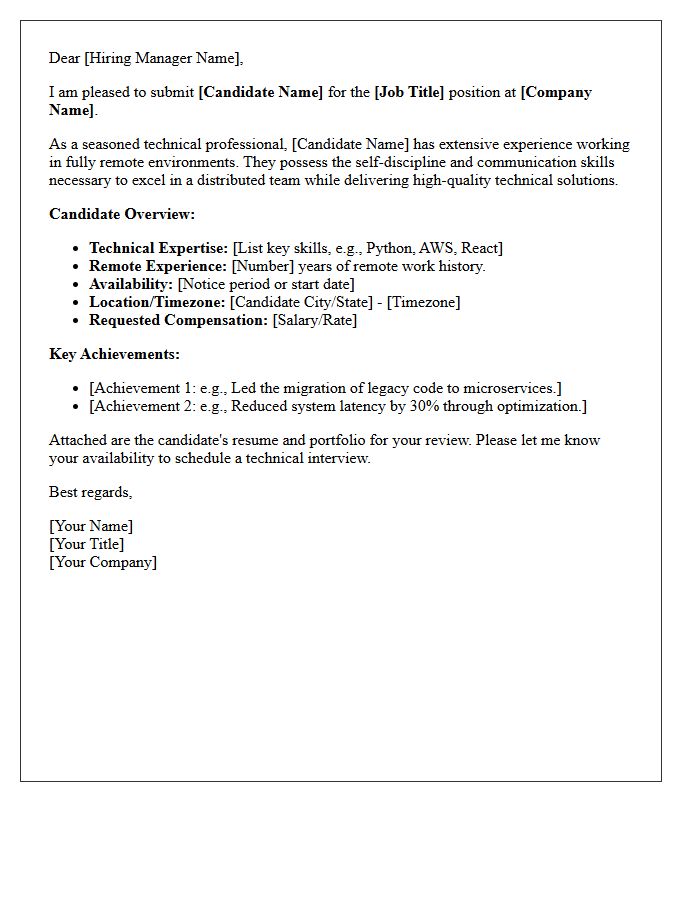 Technical Remote Worker Candidate Submittal Letter