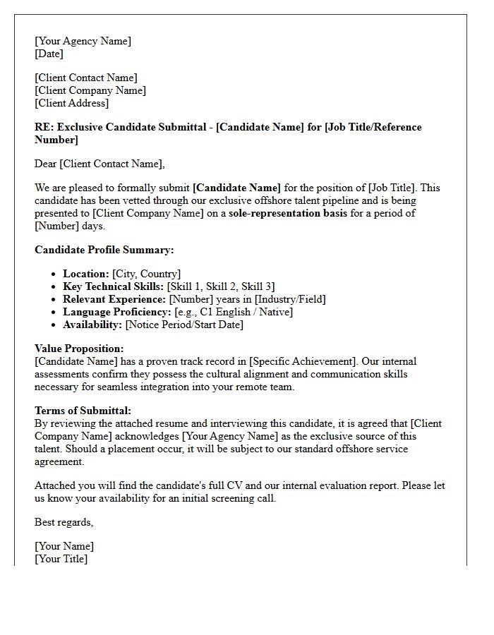 Exclusive Offshore Talent Agency Submittal Letter