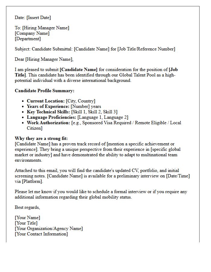 Global Talent Pool Candidate Submittal Letter