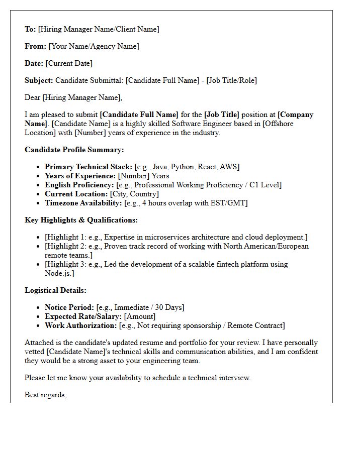 Offshore Software Engineer Submittal Letter