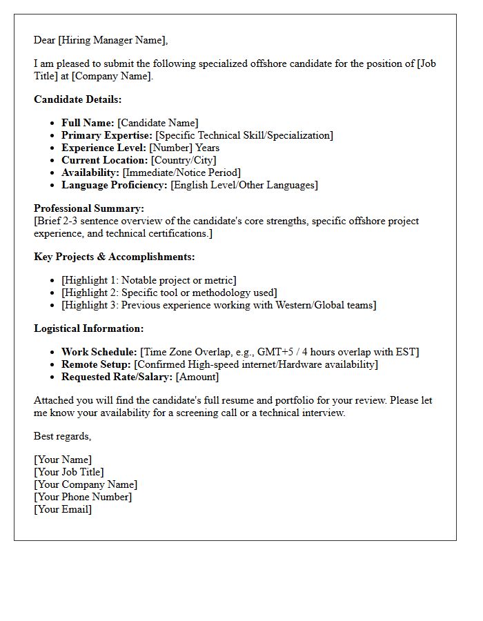 Specialized Offshore Talent Submission Letter