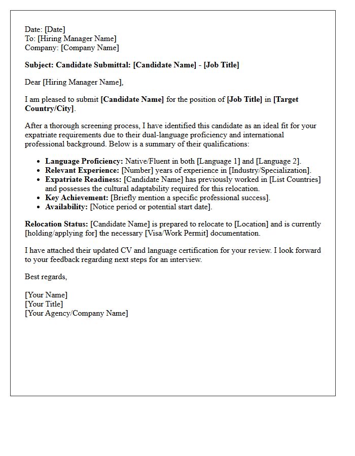 Bilingual Expatriate Candidate Submittal Letter