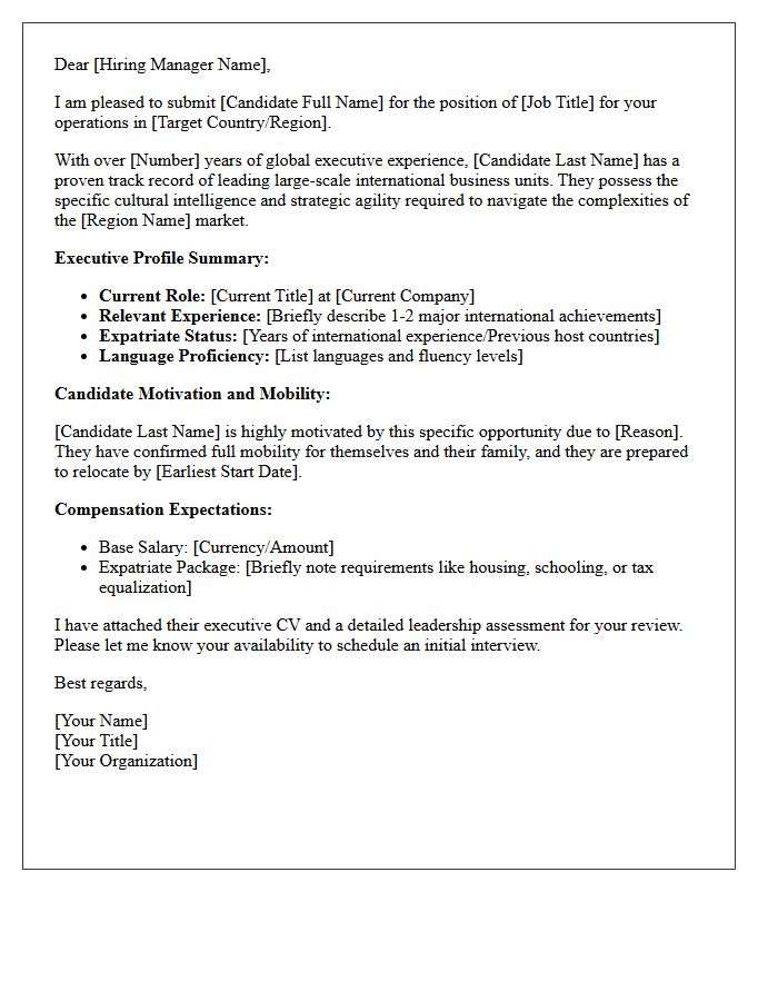 C-Suite Expatriate Candidate Submittal Letter