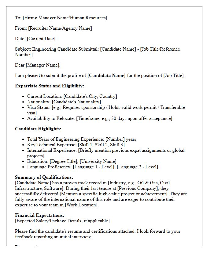 Engineering Expatriate Candidate Submittal Letter