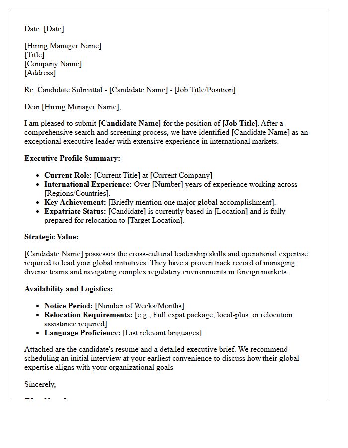 Executive Expatriate Candidate Submittal Letter