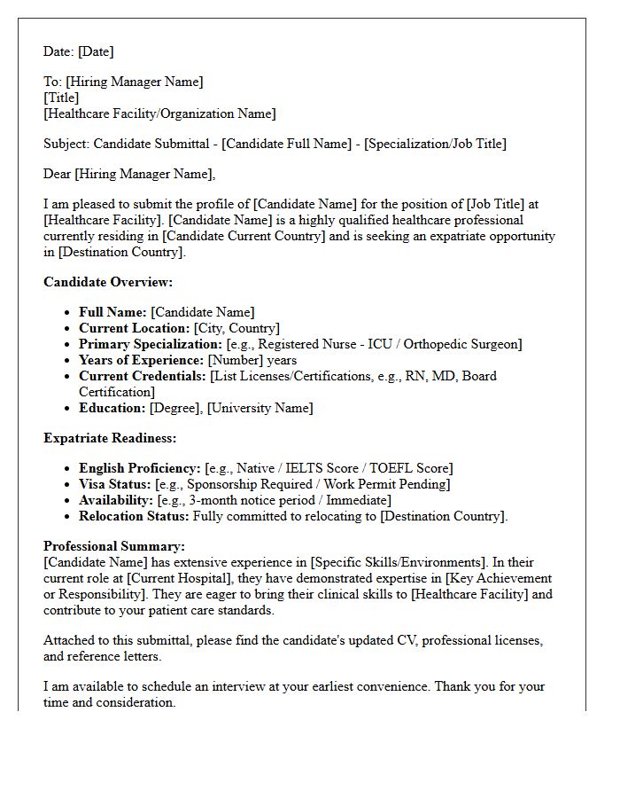 Healthcare Professional Expatriate Candidate Submittal Letter