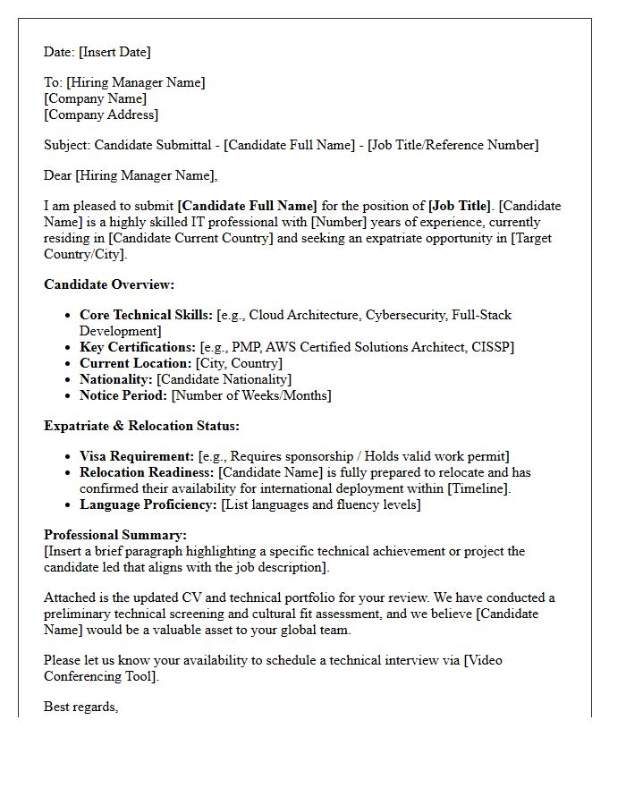 Information Technology Expatriate Candidate Submittal Letter