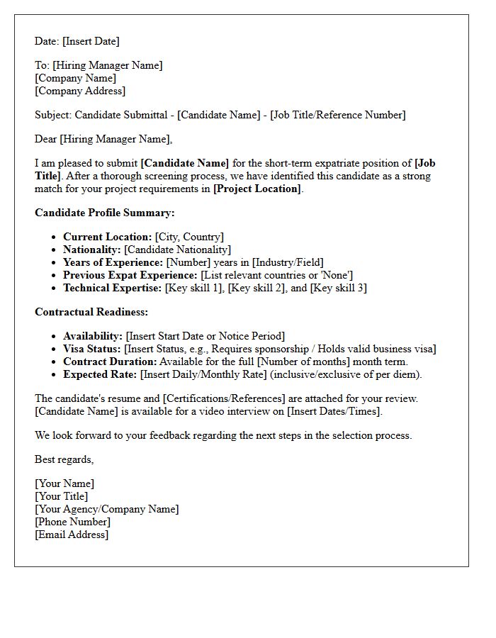 Short-Term Contract Expatriate Candidate Submittal Letter