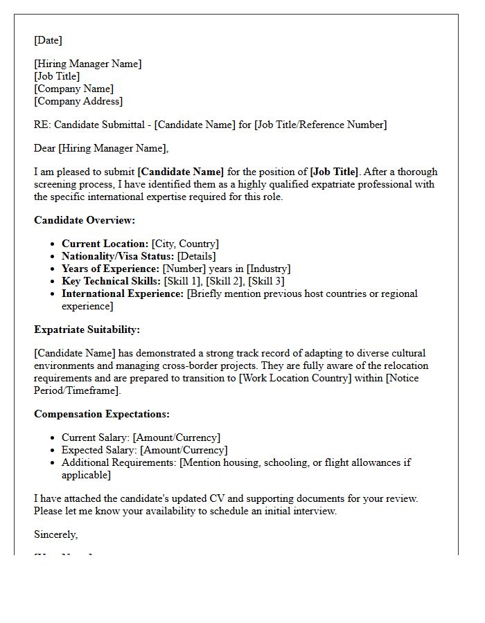 Standard Expatriate Candidate Submittal Letter