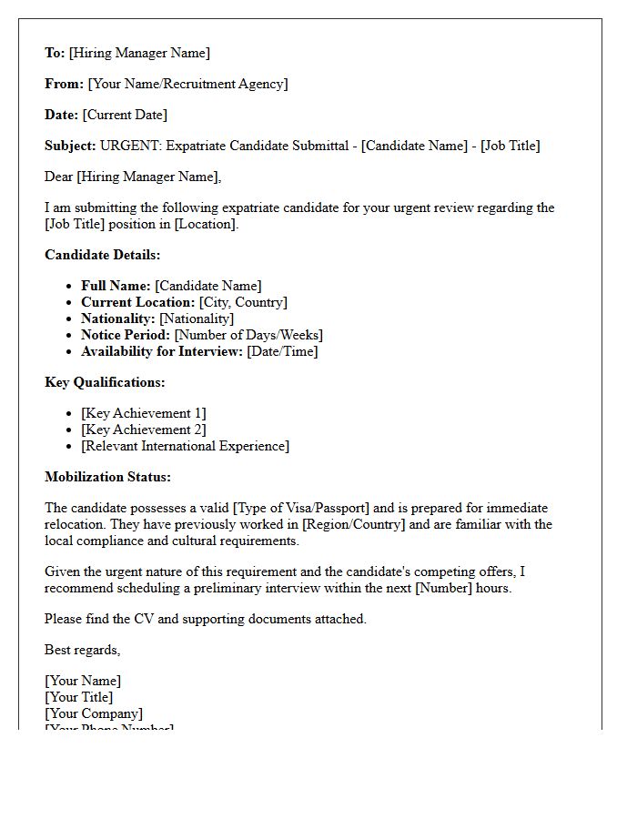 Urgent Expatriate Candidate Submittal Letter