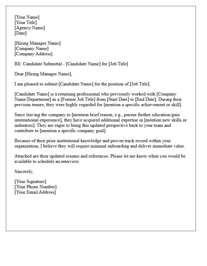 Candidate Submittal Letter for a Returning Professional