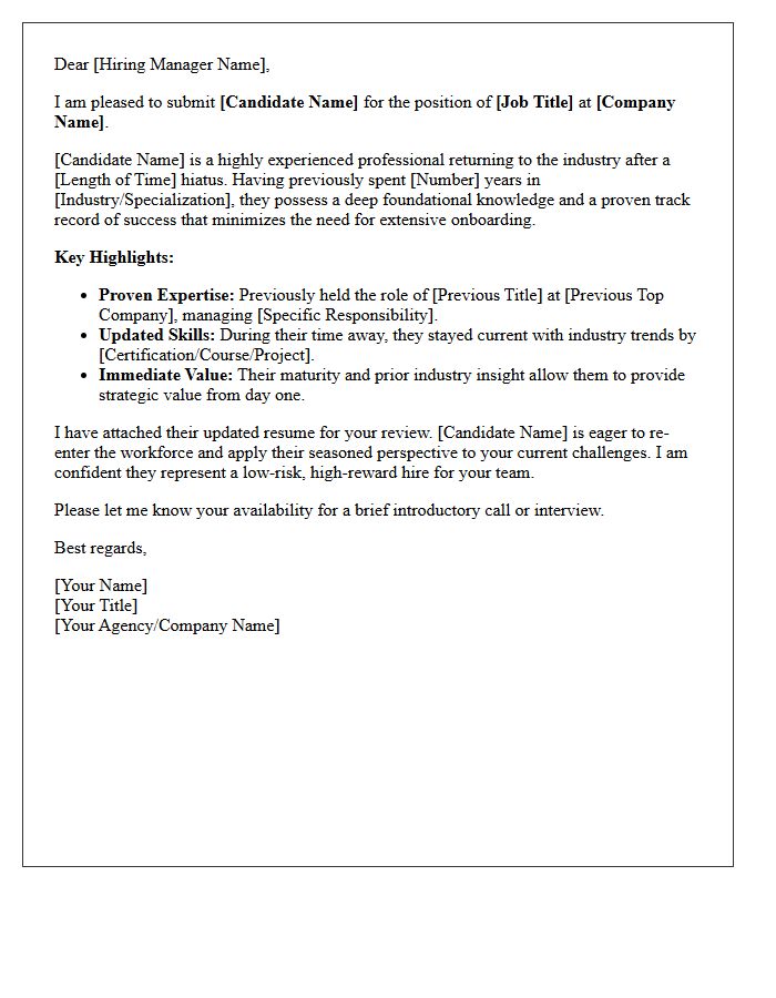 Candidate Submittal Letter for Returning Industry Professional