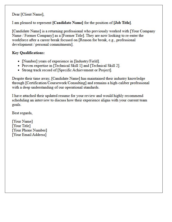 Client Submittal Letter for Returning Professional Candidate