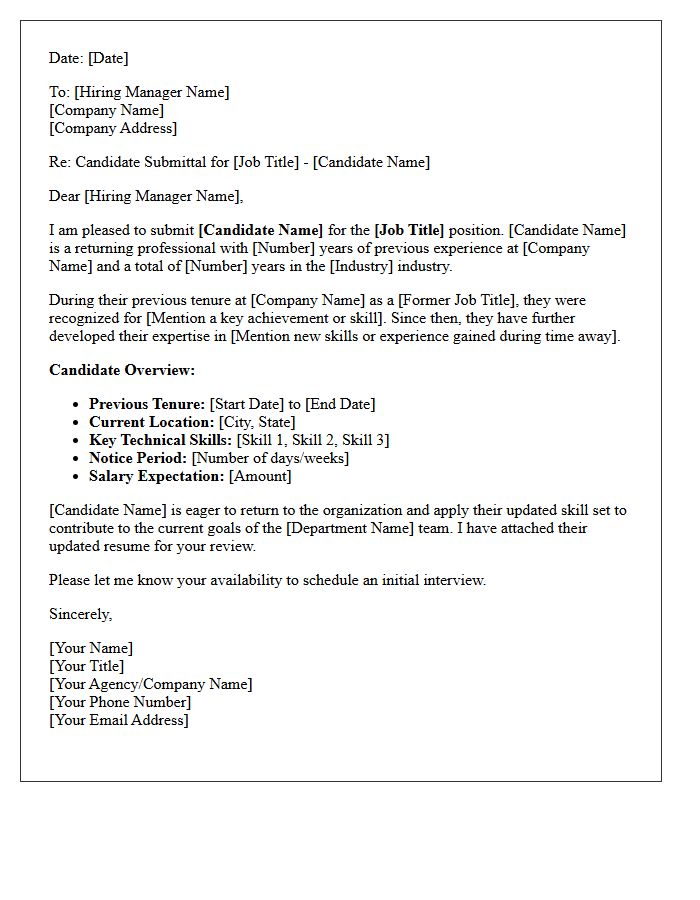 Returning Professional Direct-Hire Candidate Submittal Letter
