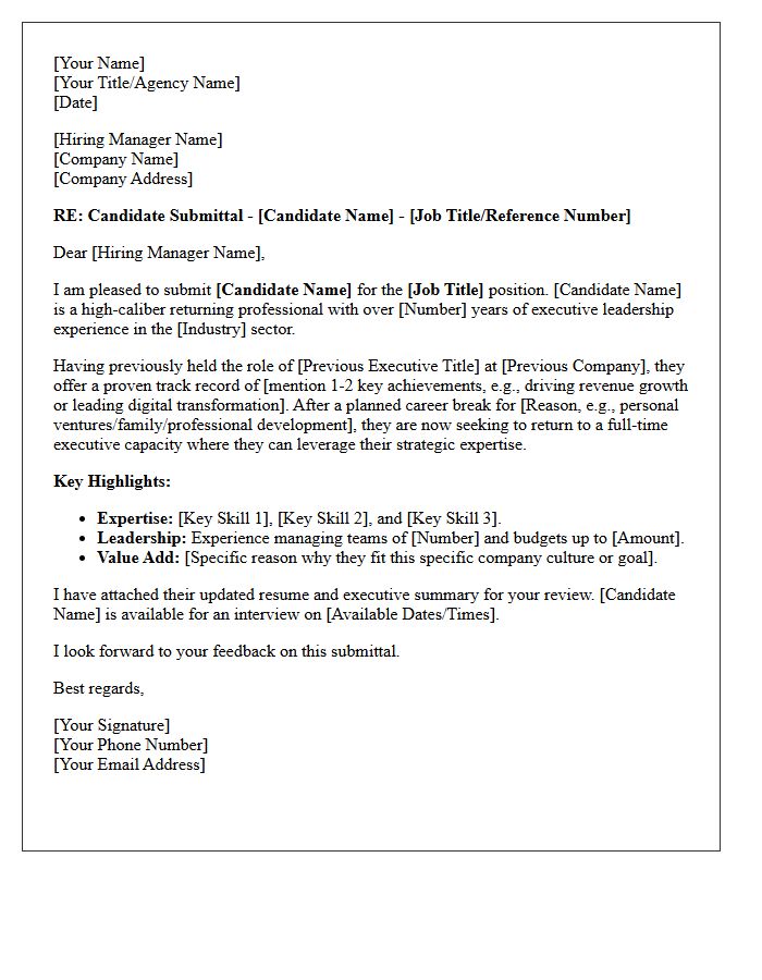 Returning Professional Executive Candidate Submittal Letter