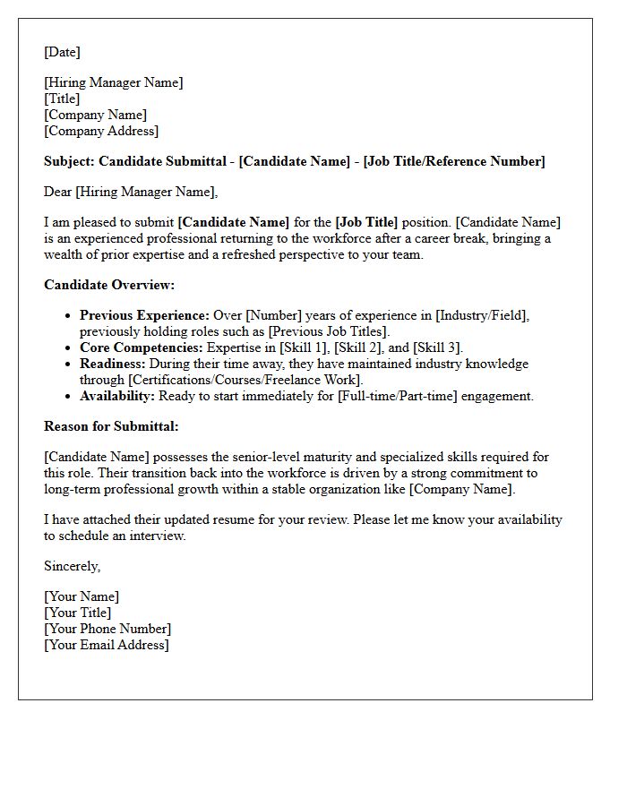Returning Workforce Professional Candidate Submittal Letter