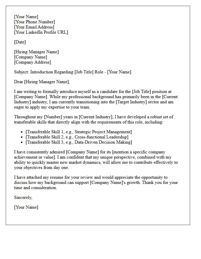 Industry Transition Candidate Introduction Letter