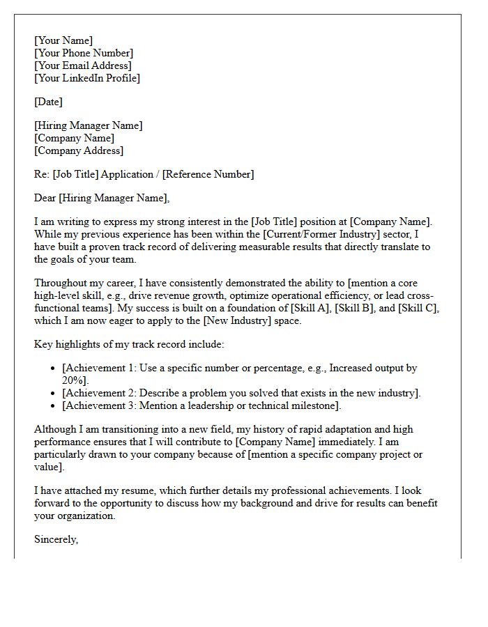 Proven Track Record Career Transition Letter