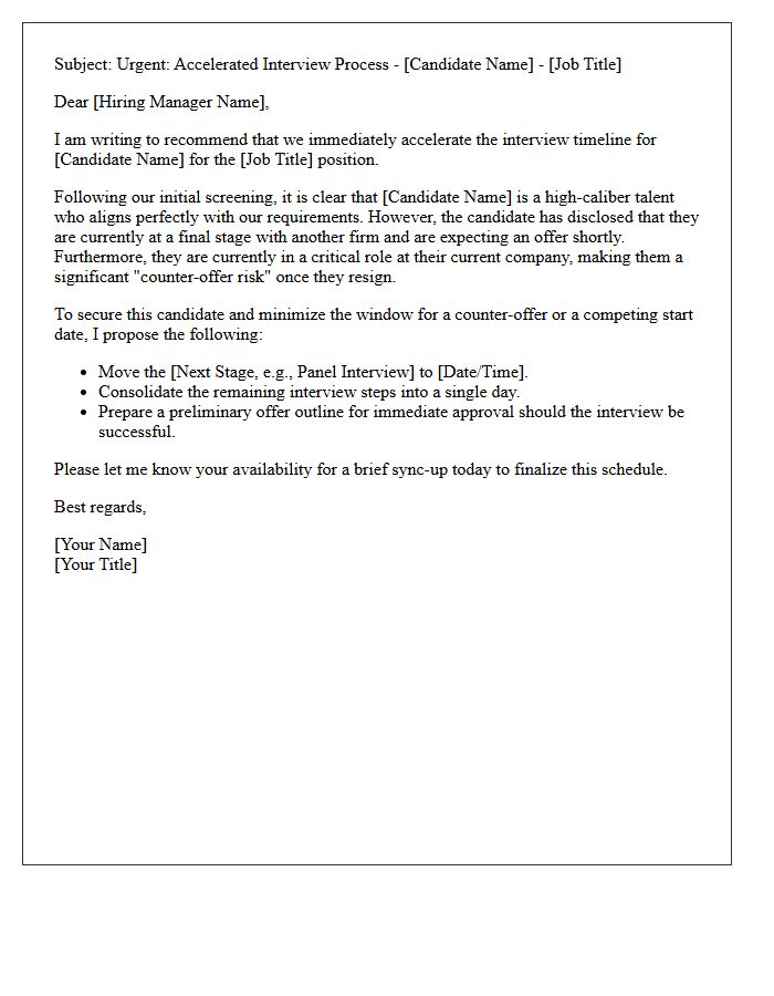 Accelerated Interview Request Letter for Counter-Offer Risk Candidate