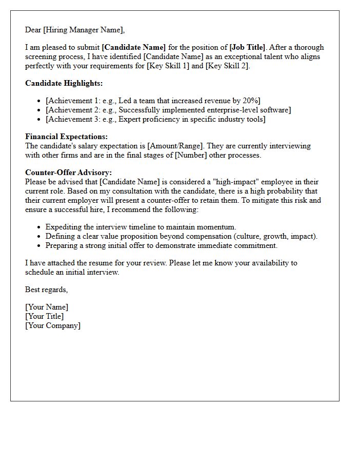 Exceptional Candidate Submittal Letter with Counter-Offer Advisory
