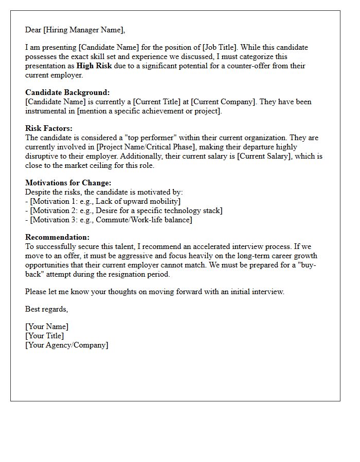 High-Risk Counter-Offer Candidate Presentation Letter