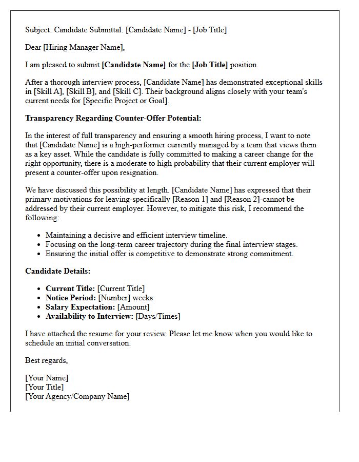 Transparent Candidate Submittal Letter Regarding Counter-Offer Potential