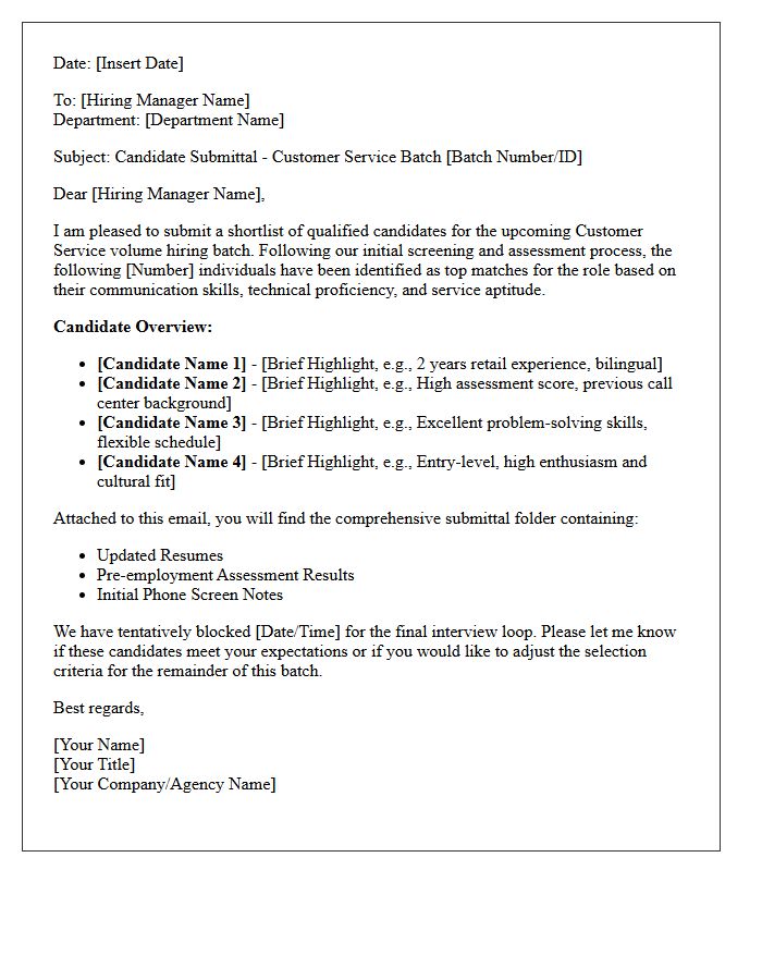 Customer Service Volume Hiring Batch Candidate Submittal Letter