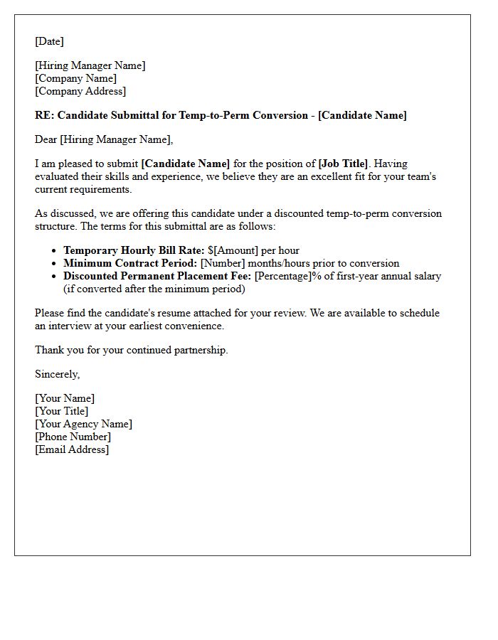 Discounted Fee Temp-to-Perm Conversion Candidate Submittal Letter