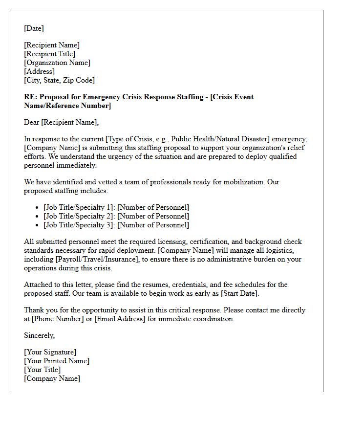 Crisis Response Staffing Submittal Letter