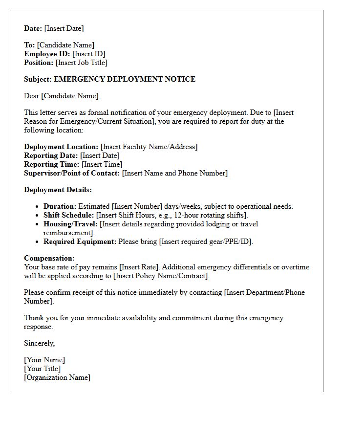 Emergency Staffing Candidate Deployment Letter