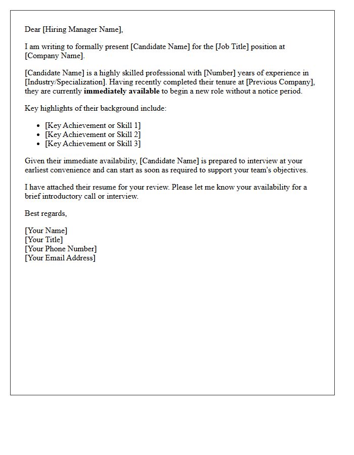 Immediate Availability Candidate Presentation Letter