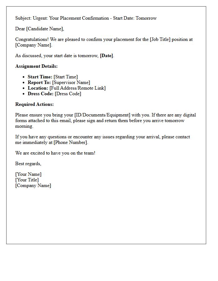 Next Day Start Candidate Placement Letter