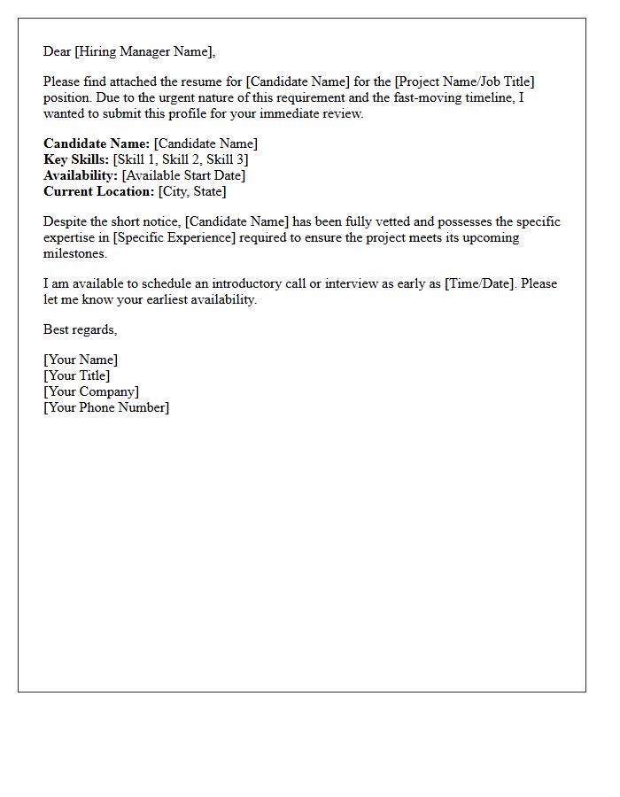 Short Notice Project Candidate Submittal Letter