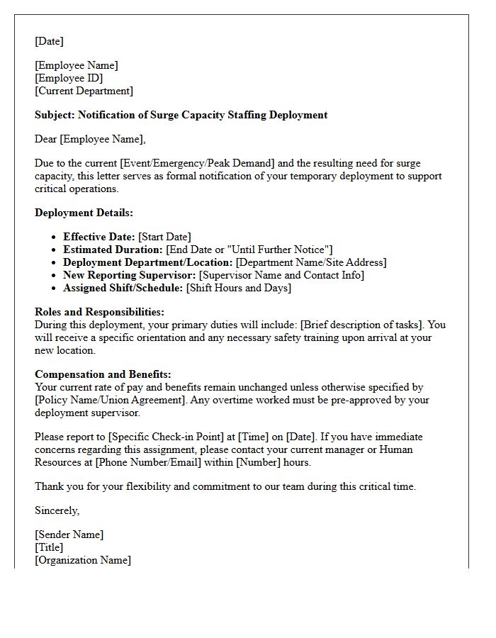 Surge Capacity Staffing Deployment Letter