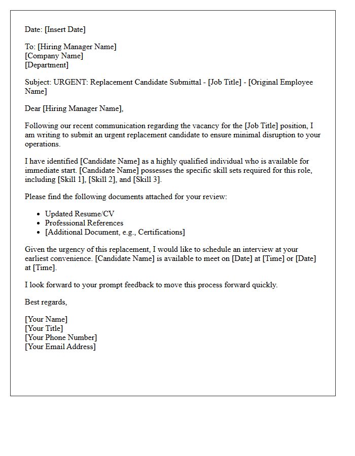 Urgent Replacement Candidate Submittal Letter