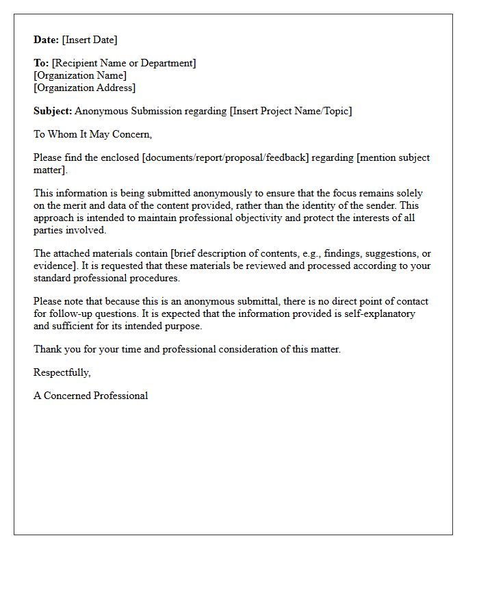 Anonymous Professional Submittal Letter