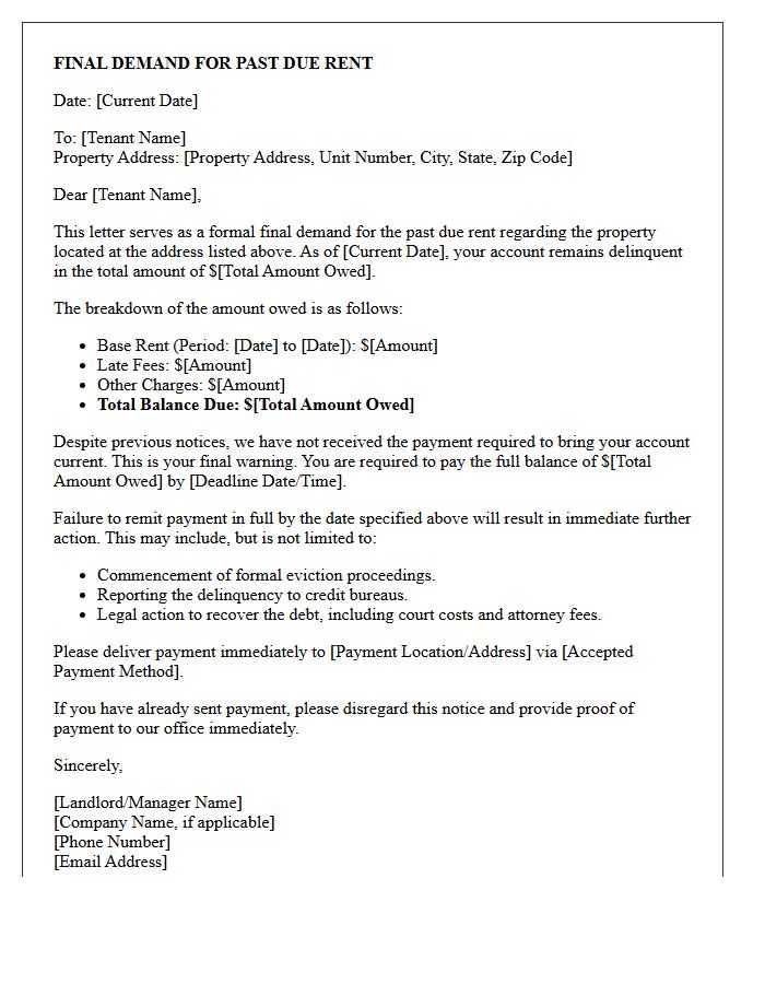 Final Demand Past Due Rent Warning Notice Letter