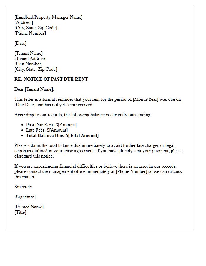Initial Past Due Rent Warning Notice Letter