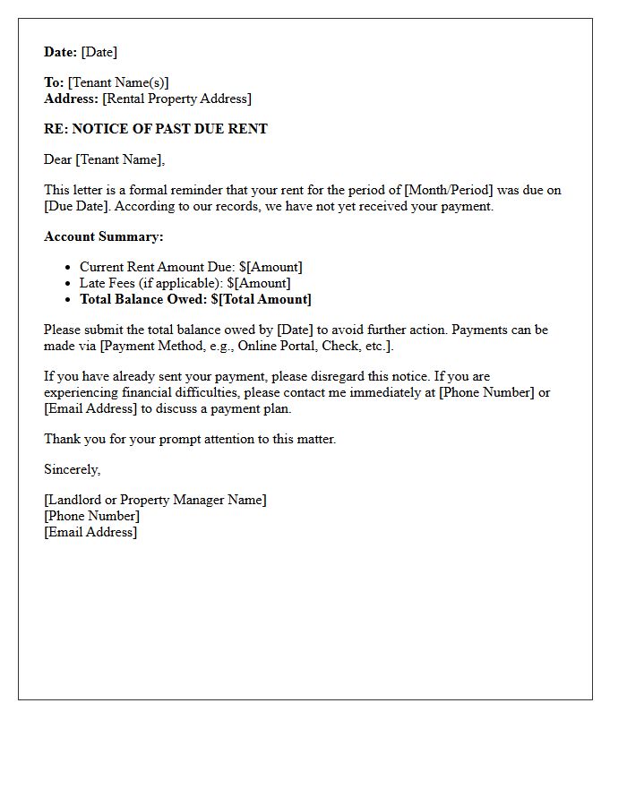 Residential Tenancy Past Due Rent Warning Notice Letter