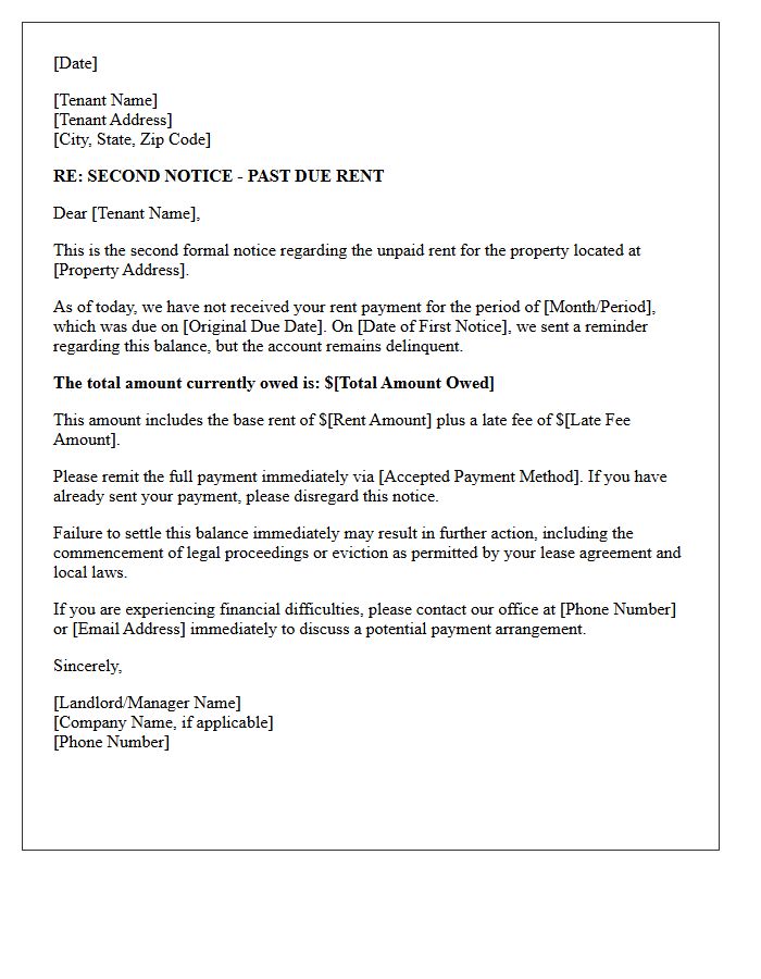 Second Attempt Past Due Rent Warning Notice Letter
