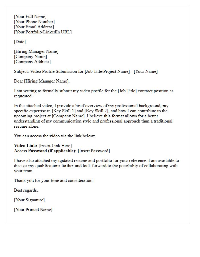Contract Professional Video Profile Submission Letter
