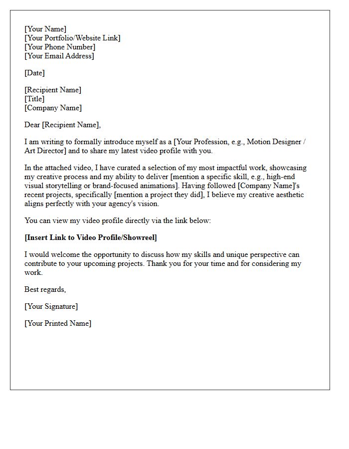 Creative Talent Video Profile Introduction Letter