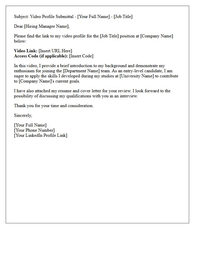 Entry-Level Candidate Video Profile Submittal Letter