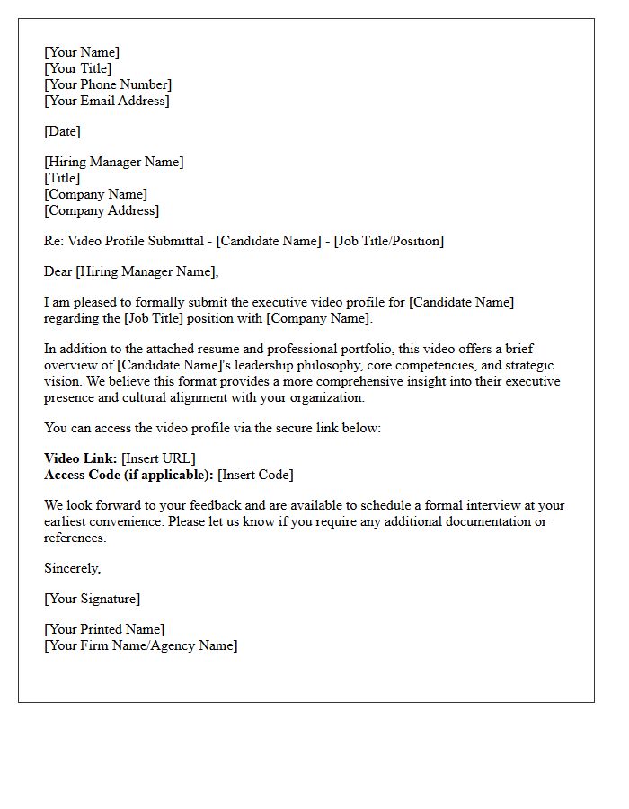 Executive Candidate Video Profile Submittal Letter