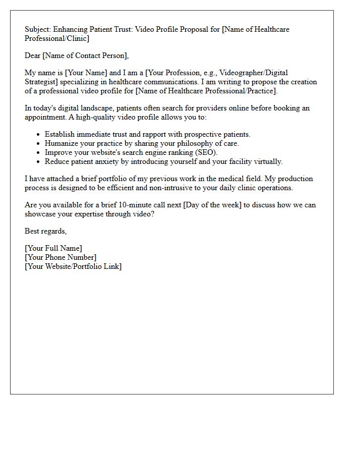Healthcare Professional Video Profile Pitch Letter