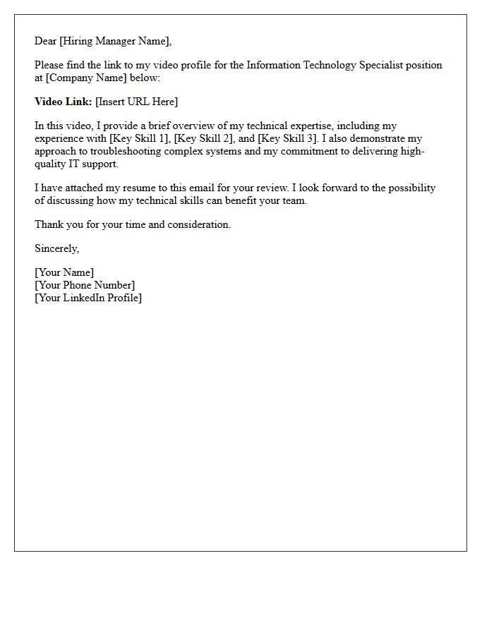 Information Technology Specialist Video Profile Letter