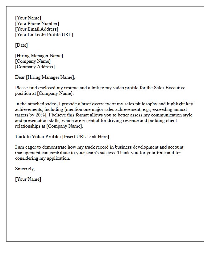 Sales Executive Video Profile Submittal Letter