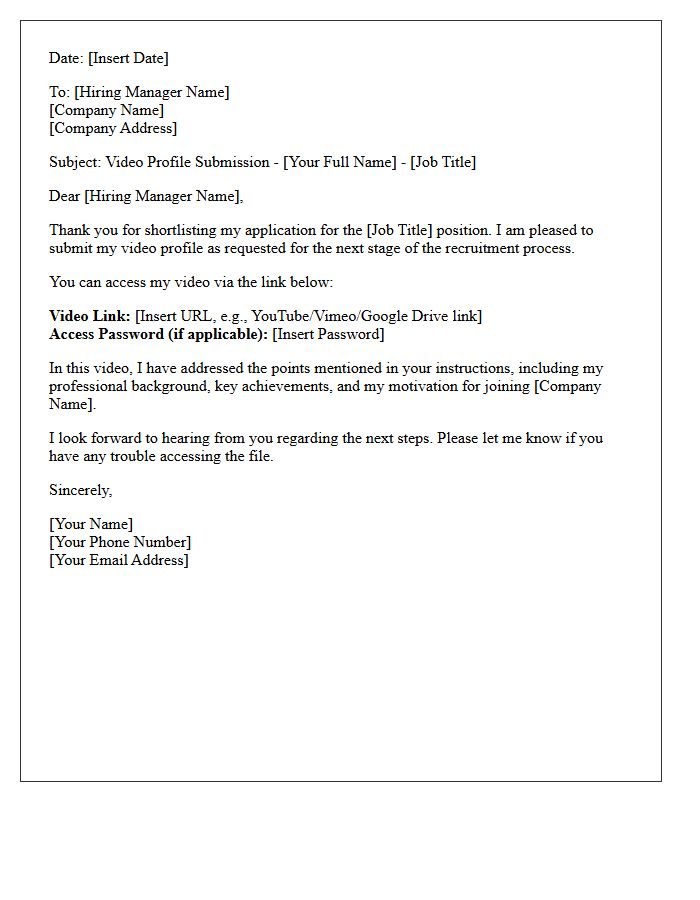 Shortlisted Applicant Video Profile Submittal Letter