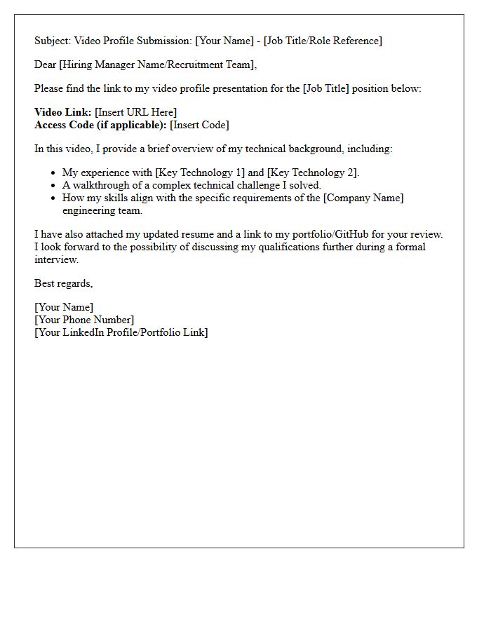 Technical Role Video Profile Presentation Letter